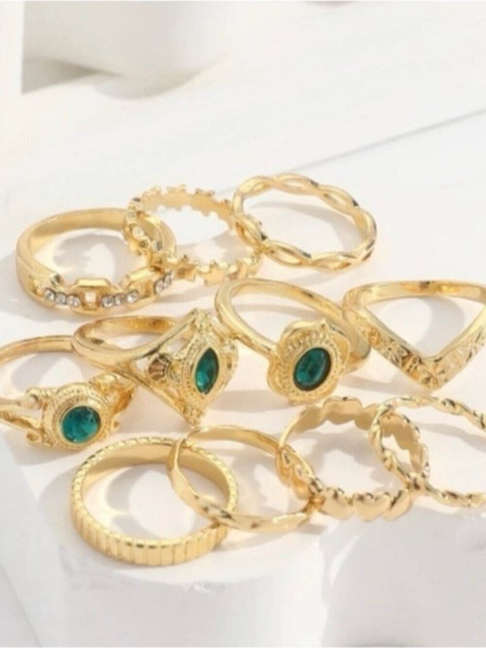 Gold 11pc Rhinestone Ring Set - Picture 2 of 2